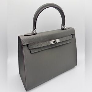 25CM Classic Epsom Leather Satchel Bag -  Charcoal Gray